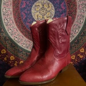 Women's Red Leather Western Ankle Boots